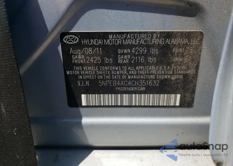 2012 Hyundai Sonata Gls from USA, damaged, VIN 5NPEB4AC4CH351632